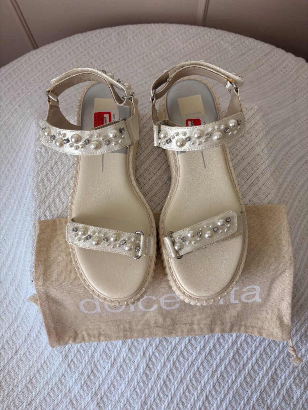 🤍 Pearl Crystal Platform Sandals Glam Rhinestone Dressy Dolce Vita 🤍
